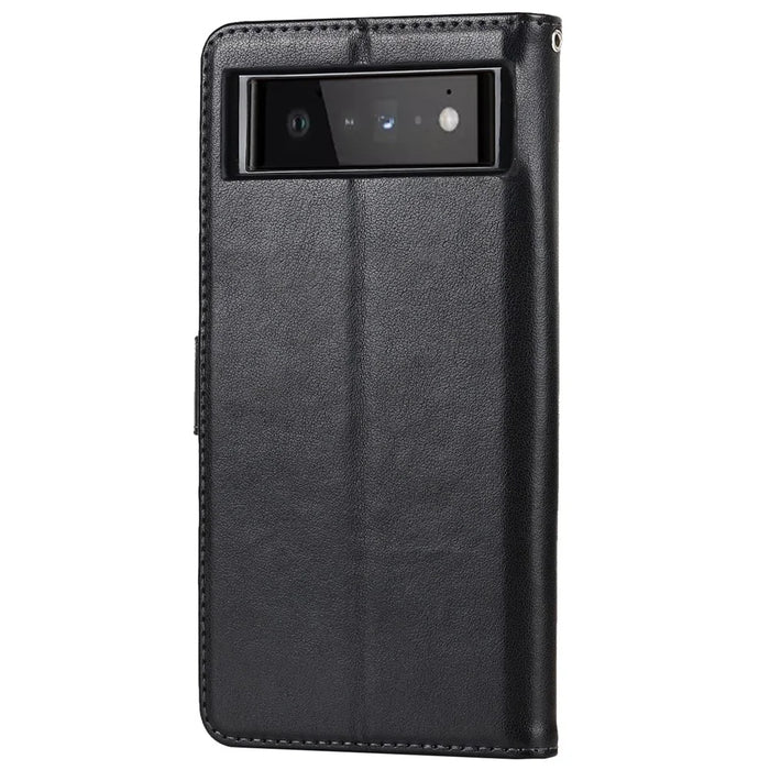 R61 Texture Felled Seam Shockproof Leather Case Wallet Stand Flip Phone Cover with Strap for Google Pixel 6 - Black - 3