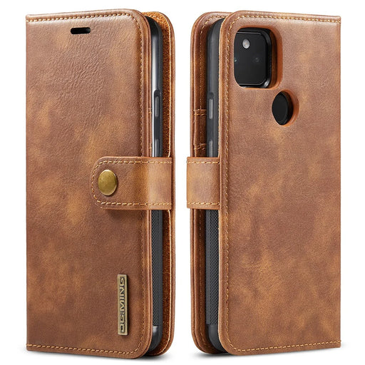 DG.MING Anti-scratch Mobile Phone Bag Split Leather Wallet Full Protection Cover Shell Detachable 2-in-1 TPU Inner Phone Case for Google Pixel 5a 5G - Brown - 1