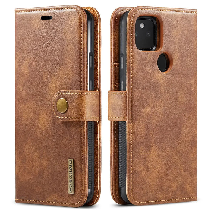 DG.MING Anti-scratch Mobile Phone Bag Split Leather Wallet Full Protection Cover Shell Detachable 2-in-1 TPU Inner Phone Case for Google Pixel 5a 5G - Brown - 1