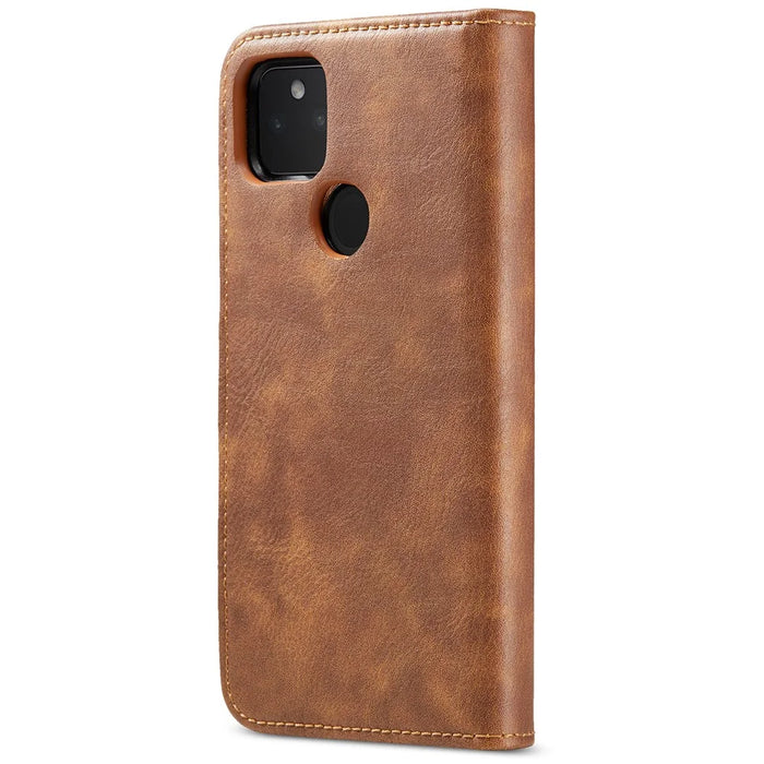 DG.MING Anti-scratch Mobile Phone Bag Split Leather Wallet Full Protection Cover Shell Detachable 2-in-1 TPU Inner Phone Case for Google Pixel 5a 5G - Brown - 3