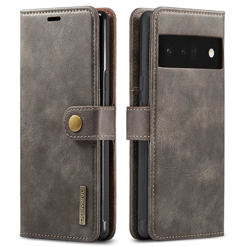 DG.MING Split Leather+TPU Inner Phone Case Wallet Magnetic Detachable 2-in-1 Phone Covering for Google Pixel 6 Pro - Grey - 1