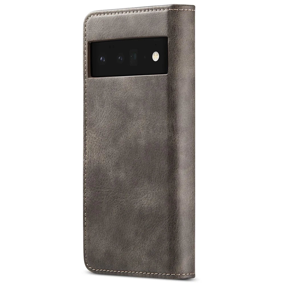 DG.MING Split Leather+TPU Inner Phone Case Wallet Magnetic Detachable 2-in-1 Phone Covering for Google Pixel 6 Pro - Grey - 3