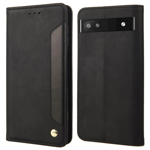 For Google Pixel 6a Wallet Function Anti-fingerprint Shockproof Phone Stand Cover Anti-dust Phone Case Splicing Leather Shell - Black - 1