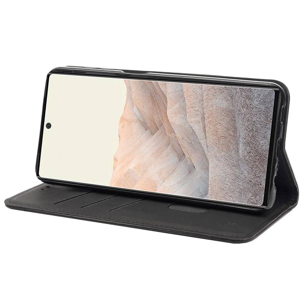 For Google Pixel 6a Wallet Function Anti-fingerprint Shockproof Phone Stand Cover Anti-dust Phone Case Splicing Leather Shell - Black - 4