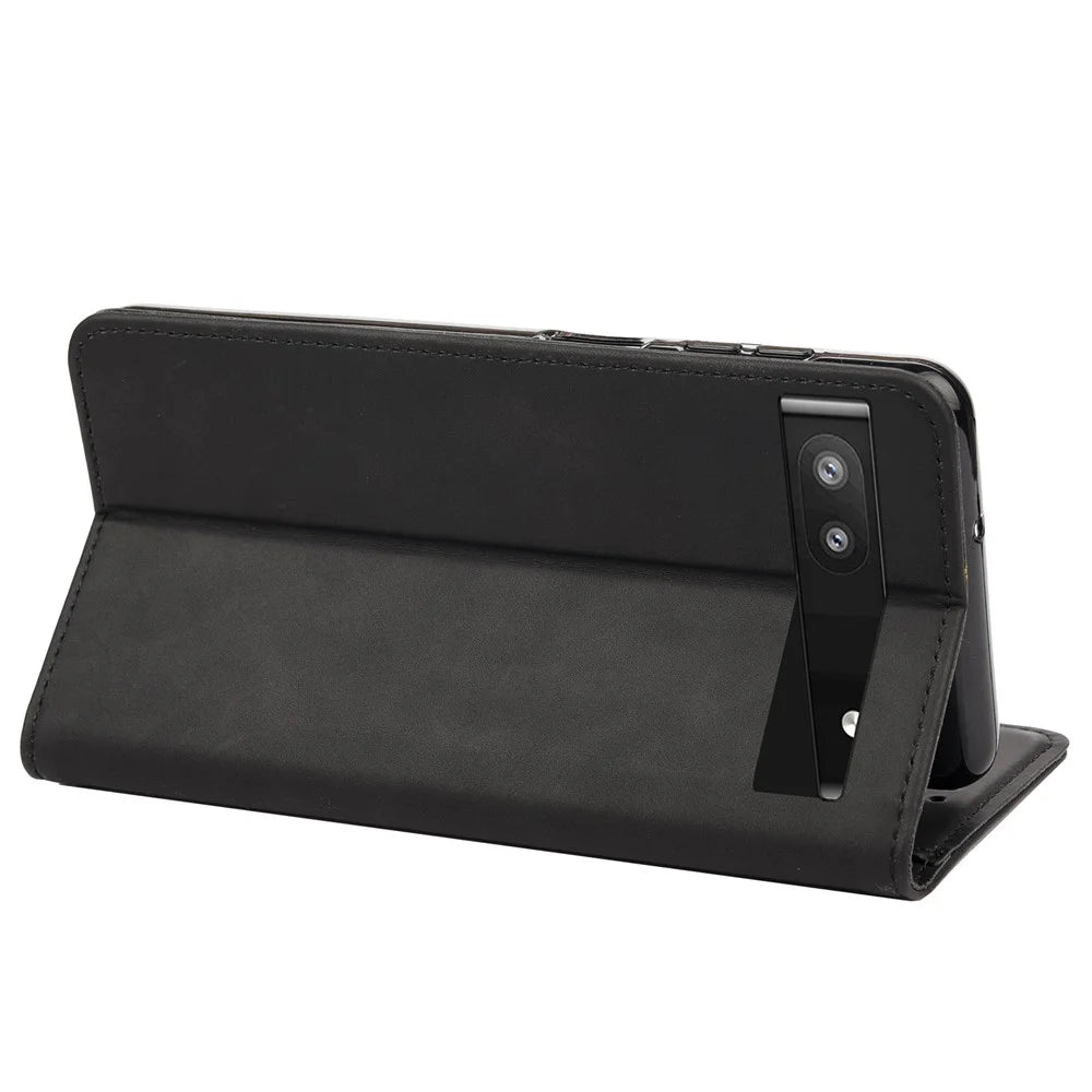 For Google Pixel 6a Wallet Function Anti-fingerprint Shockproof Phone Stand Cover Anti-dust Phone Case Splicing Leather Shell - Black - 5