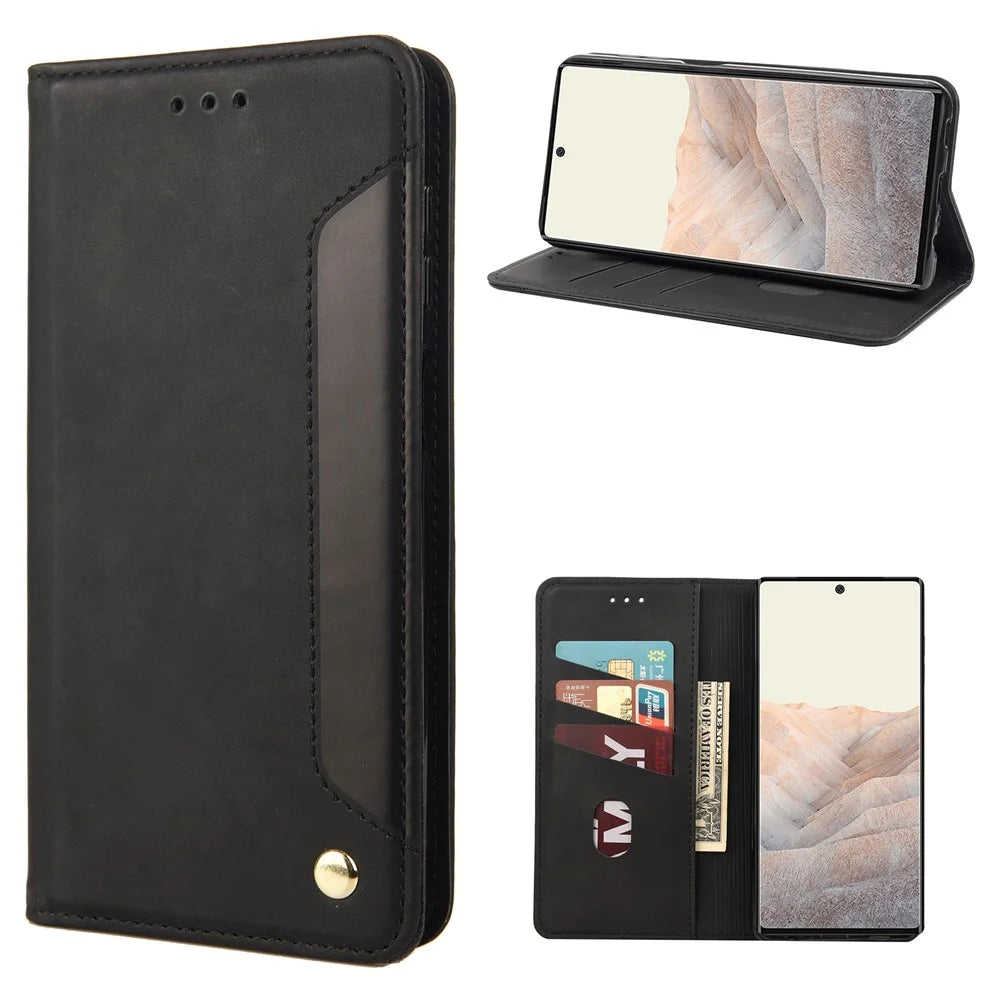 For Google Pixel 6a Wallet Function Anti-fingerprint Shockproof Phone Stand Cover Anti-dust Phone Case Splicing Leather Shell - Black - 7