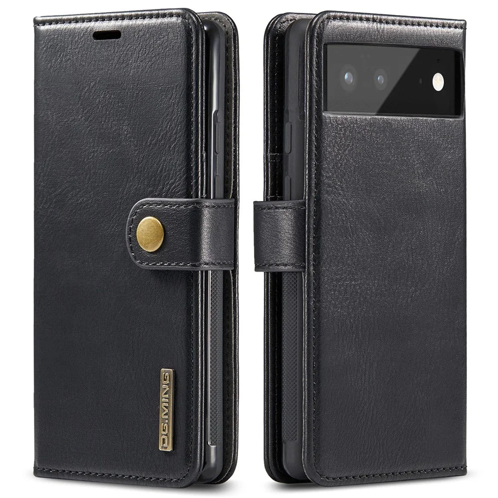 DG.MING Split Leather Cover Wallet Stand Design Detachable Magnetic Absorption Phone Case for Google Pixel 6 - Black - 1
