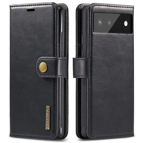 DG.MING Split Leather Cover Wallet Stand Design Detachable Magnetic Absorption Phone Case for Google Pixel 6 - Black - 1