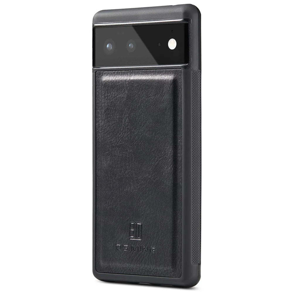 DG.MING Split Leather Cover Wallet Stand Design Detachable Magnetic Absorption Phone Case for Google Pixel 6 - Black - 4