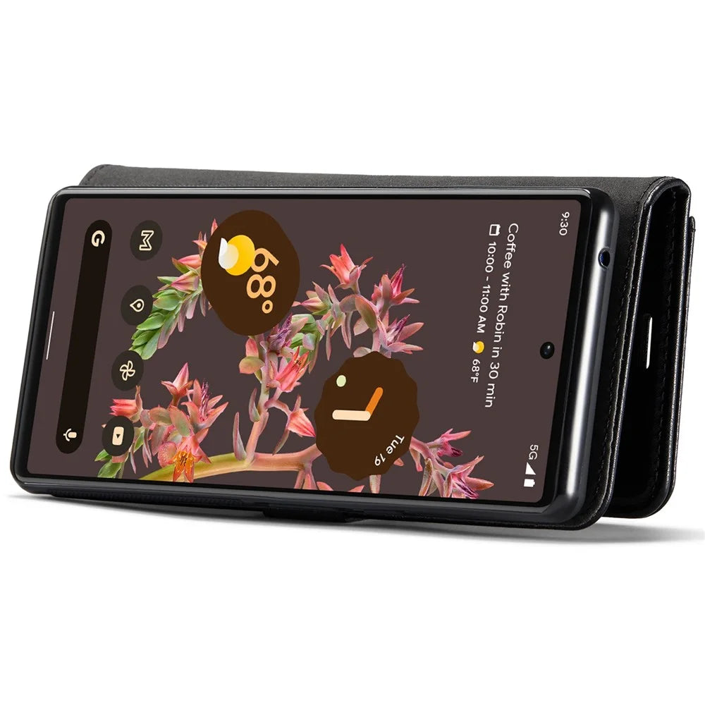 DG.MING Split Leather Cover Wallet Stand Design Detachable Magnetic Absorption Phone Case for Google Pixel 6 - Black - 5