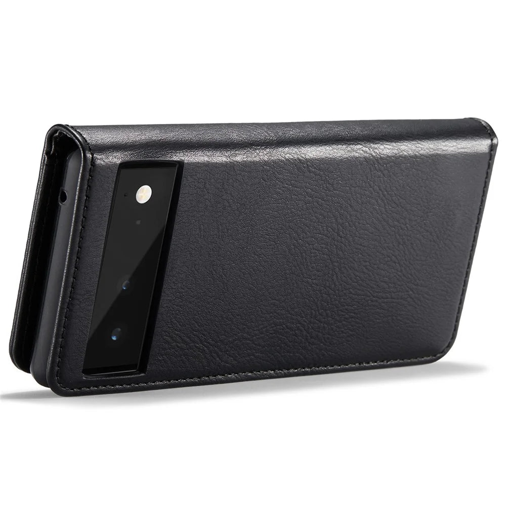 DG.MING Split Leather Cover Wallet Stand Design Detachable Magnetic Absorption Phone Case for Google Pixel 6 - Black - 6