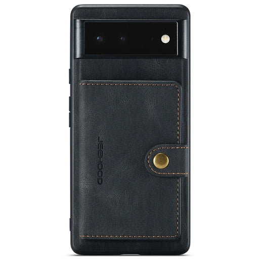 JEEHOOD Kickstand Function Detachable 2-in-1 Phone Case Drop-proof Wallet Magnetic Design Leather Coated TPU Cover for Google Pixel 6 - Black - 2