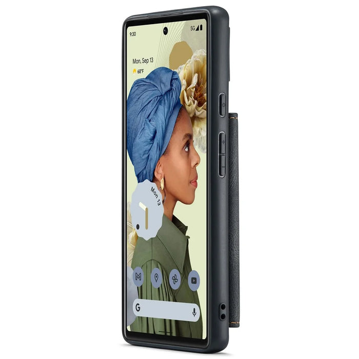 JEEHOOD Kickstand Function Detachable 2-in-1 Phone Case Drop-proof Wallet Magnetic Design Leather Coated TPU Cover for Google Pixel 6 - Black - 3