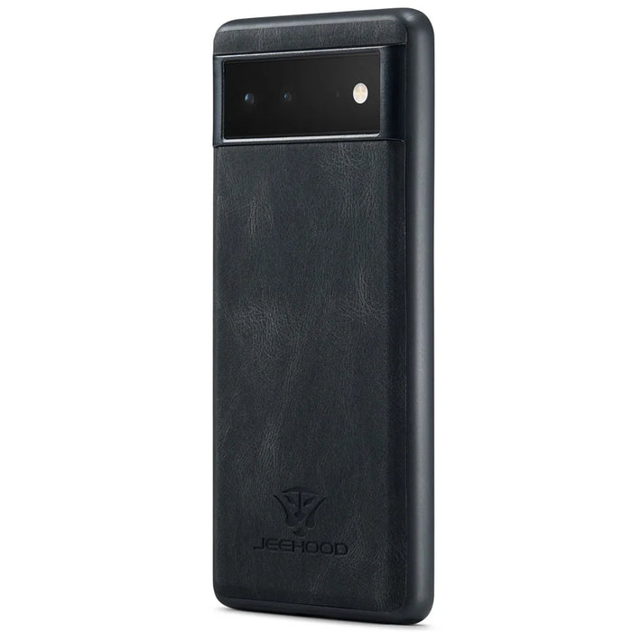 JEEHOOD Kickstand Function Detachable 2-in-1 Phone Case Drop-proof Wallet Magnetic Design Leather Coated TPU Cover for Google Pixel 6 - Black - 4