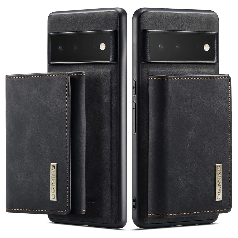DG.MING M1 Series Phone Case PU + TPU + PC Back Cover with Magnetic Tri-Fold Wallet Kickstand for Google Pixel 6 Pro - Black - 1