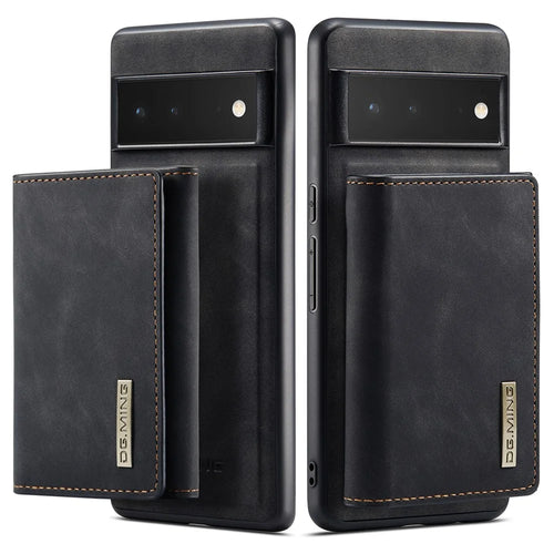 DG.MING M1 Series Phone Case PU + TPU + PC Back Cover with Magnetic Tri-Fold Wallet Kickstand for Google Pixel 6 Pro - Black - 1