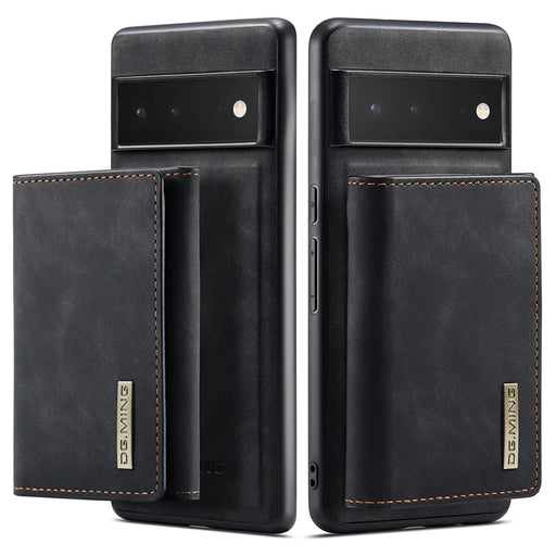 DG.MING M1 Series Phone Case PU + TPU + PC Back Cover with Magnetic Tri-Fold Wallet Kickstand for Google Pixel 6 Pro - Black - 1
