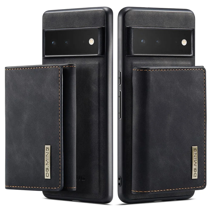 DG.MING M1 Series Phone Case PU + TPU + PC Back Cover with Magnetic Tri-Fold Wallet Kickstand for Google Pixel 6 Pro - Black - 1