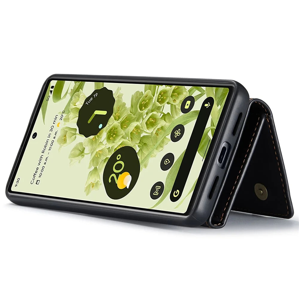 DG.MING M1 Series Phone Case PU + TPU + PC Back Cover with Magnetic Tri-Fold Wallet Kickstand for Google Pixel 6 Pro - Black - 5