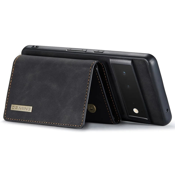 DG.MING M1 Series Phone Case PU + TPU + PC Back Cover with Magnetic Tri-Fold Wallet Kickstand for Google Pixel 6 Pro - Black - 6