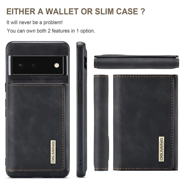 DG.MING M1 Series Phone Case PU + TPU + PC Back Cover with Magnetic Tri-Fold Wallet Kickstand for Google Pixel 6 Pro - Black - 7