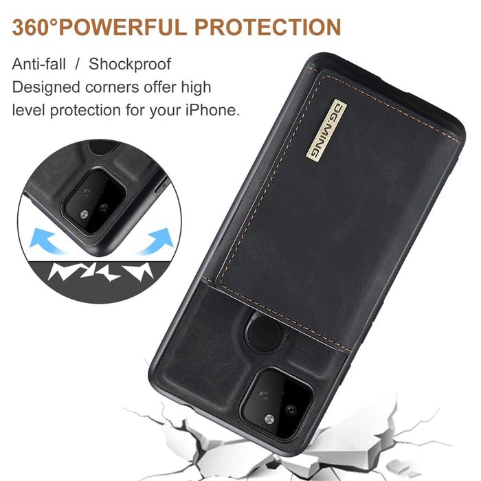 DG.MING M1 Series Phone Case PU + TPU + PC Back Cover with Magnetic Tri-Fold Wallet Kickstand for Google Pixel 5a 5G - Black - 4