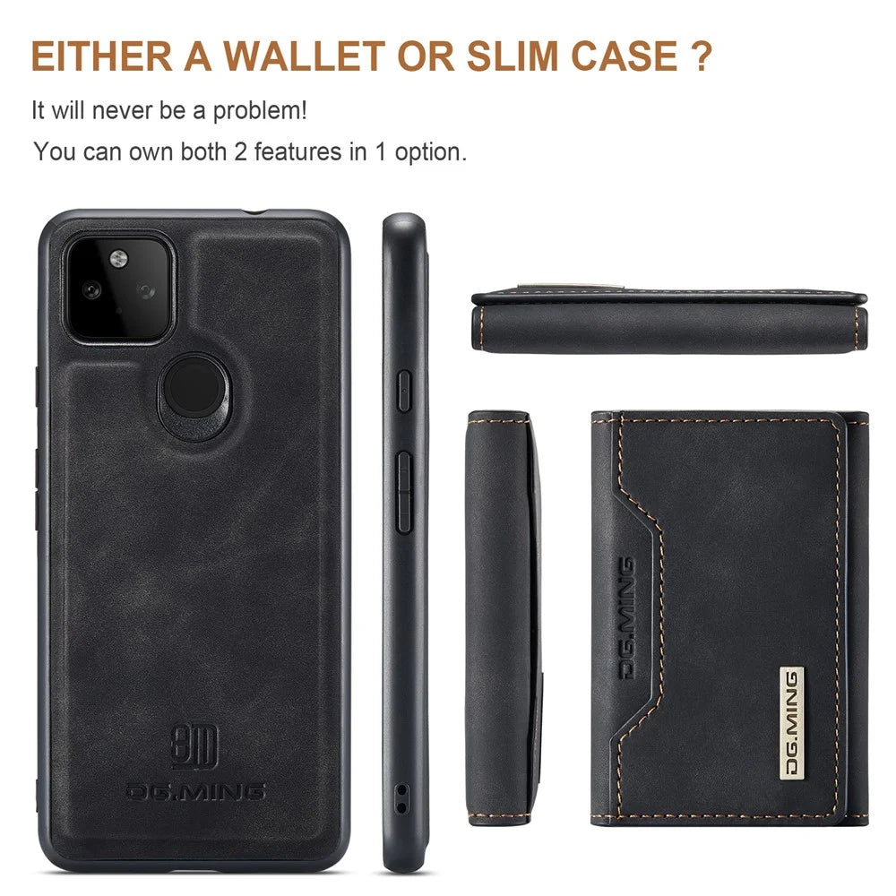 DG.MING M2 Series Front Card Slot Design Anti-Drop Magnetic Wallet Design Hybrid Case with Kickstand for Google Pixel 5a 5G - Black - 3