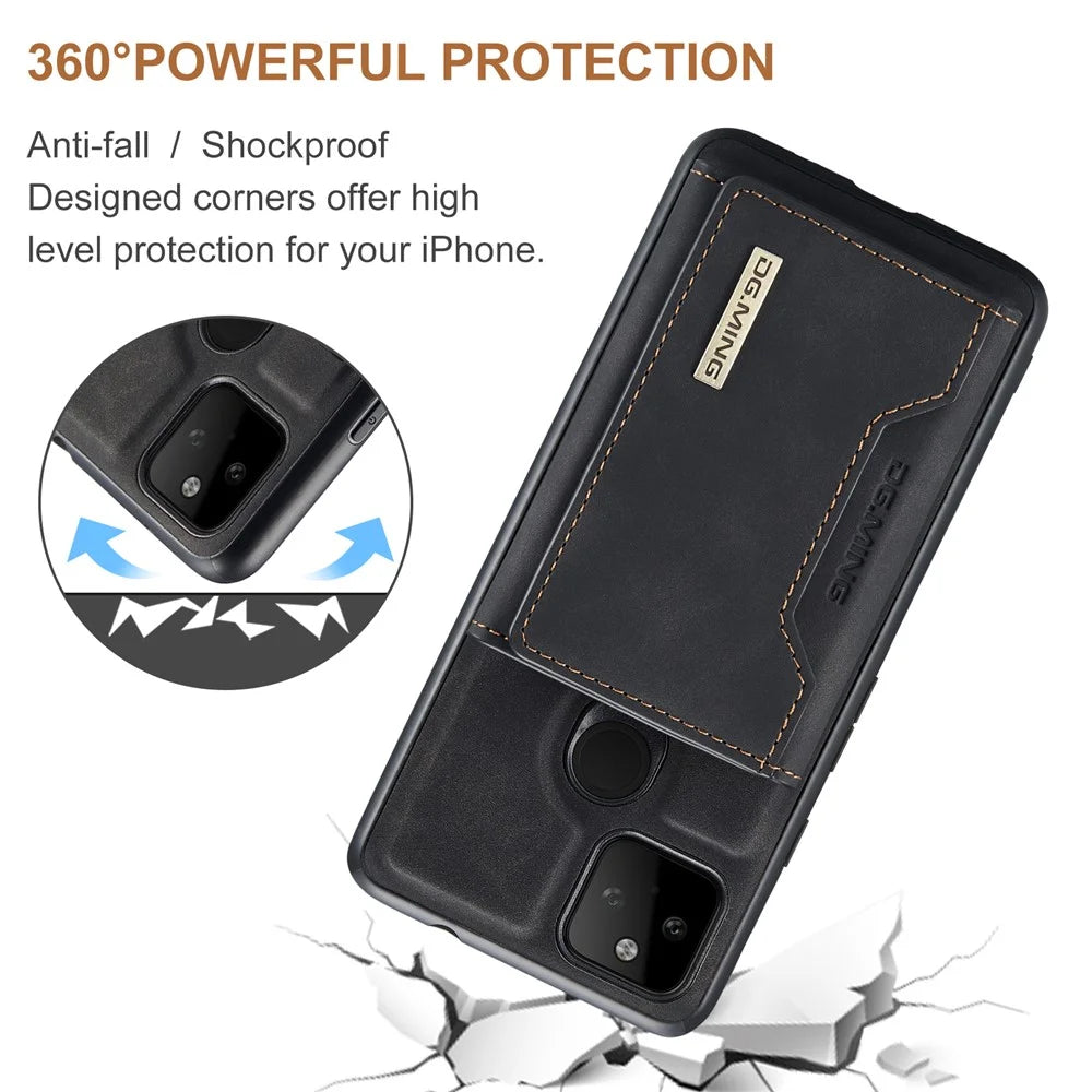 DG.MING M2 Series Front Card Slot Design Anti-Drop Magnetic Wallet Design Hybrid Case with Kickstand for Google Pixel 5a 5G - Black - 4
