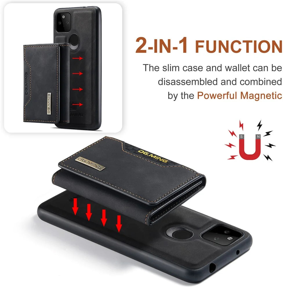 DG.MING M2 Series Front Card Slot Design Anti-Drop Magnetic Wallet Design Hybrid Case with Kickstand for Google Pixel 5a 5G - Black - 5