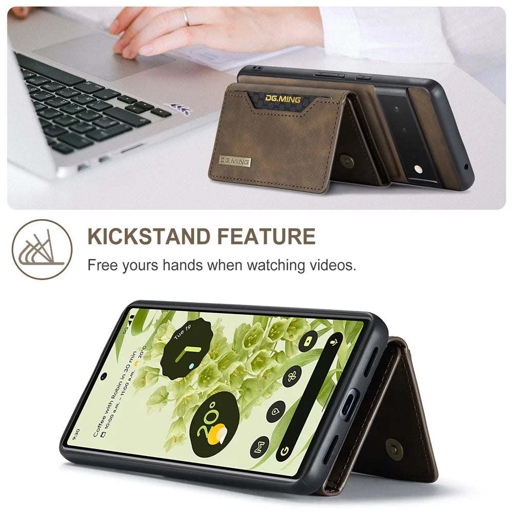 DG.MING M2 Series Shockproof Anti-scratch Magnetic Wallet Design Hybrid Case with Kickstand for Google Pixel 6 Pro - Coffee - 3