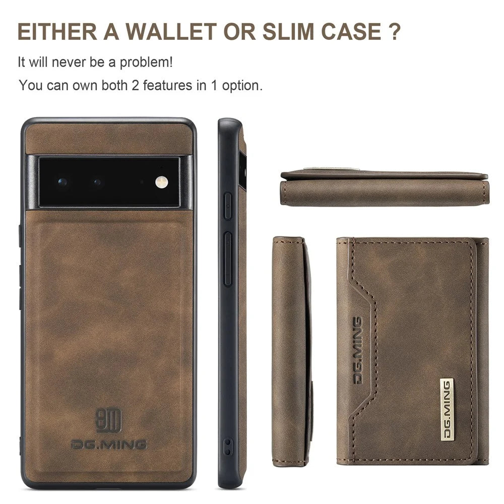 DG.MING M2 Series Shockproof Anti-scratch Magnetic Wallet Design Hybrid Case with Kickstand for Google Pixel 6 Pro - Coffee - 4