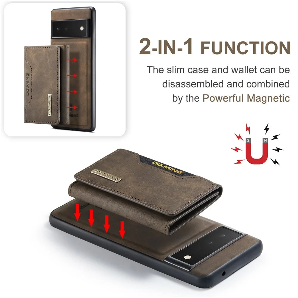 DG.MING M2 Series Shockproof Anti-scratch Magnetic Wallet Design Hybrid Case with Kickstand for Google Pixel 6 Pro - Coffee - 6