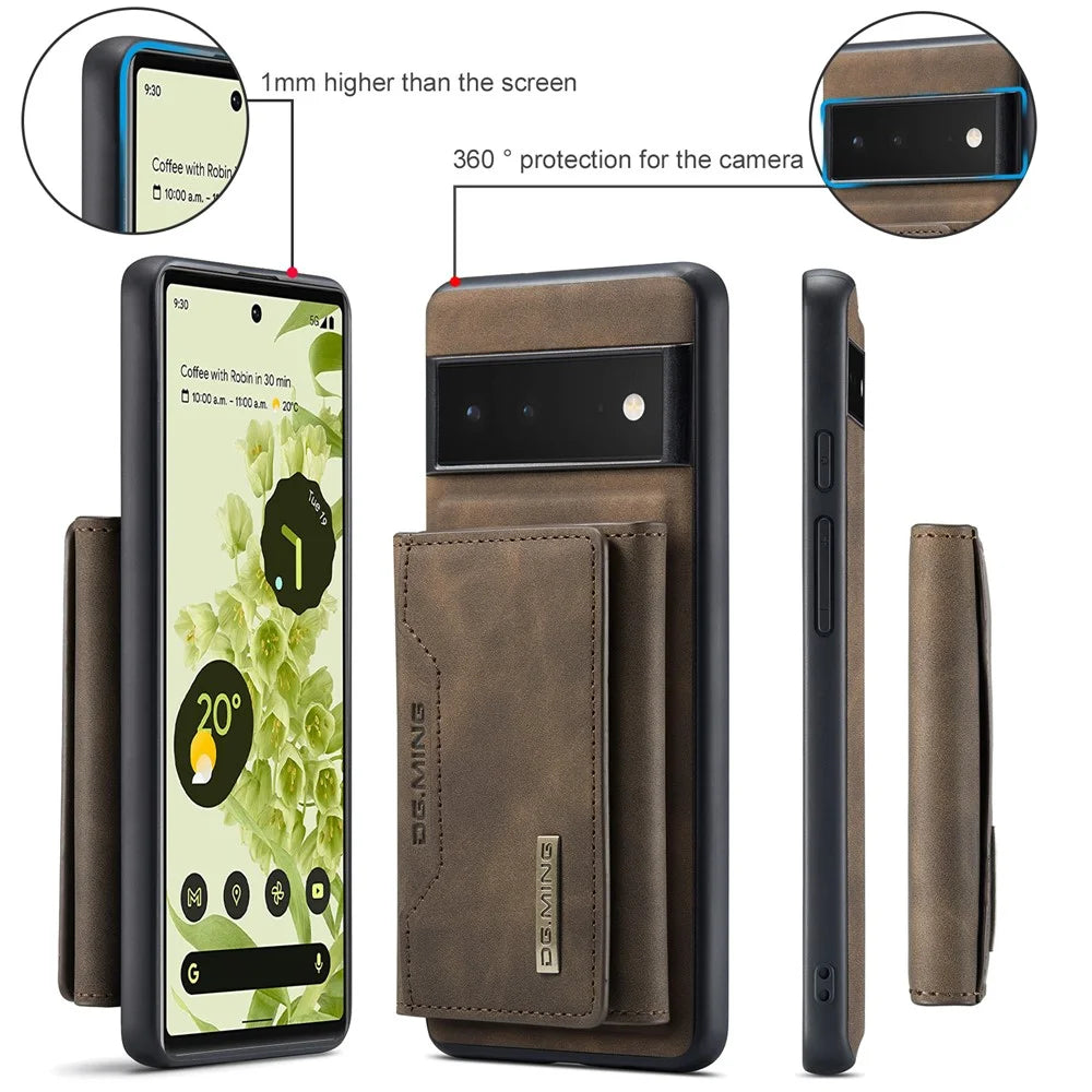 DG.MING M2 Series Shockproof Anti-scratch Magnetic Wallet Design Hybrid Case with Kickstand for Google Pixel 6 Pro - Coffee - 7