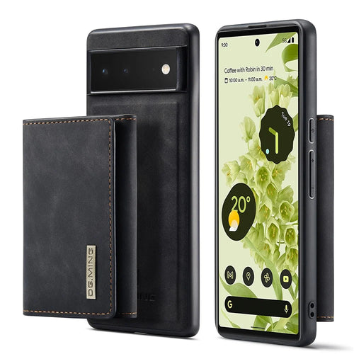 DG.MING M1 Series Phone Case PU + TPU + PC Back Cover with Magnetic Tri-Fold Wallet Kickstand for Google Pixel 6 - Black - 1