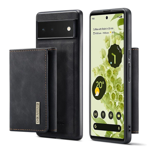 DG.MING M1 Series Phone Case PU + TPU + PC Back Cover with Magnetic Tri-Fold Wallet Kickstand for Google Pixel 6 - Black - 1