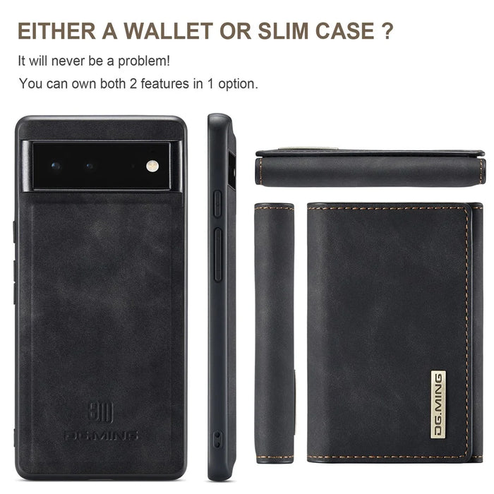 DG.MING M1 Series Phone Case PU + TPU + PC Back Cover with Magnetic Tri-Fold Wallet Kickstand for Google Pixel 6 - Black - 4