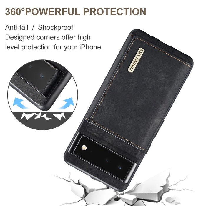 DG.MING M1 Series Phone Case PU + TPU + PC Back Cover with Magnetic Tri-Fold Wallet Kickstand for Google Pixel 6 - Black - 5