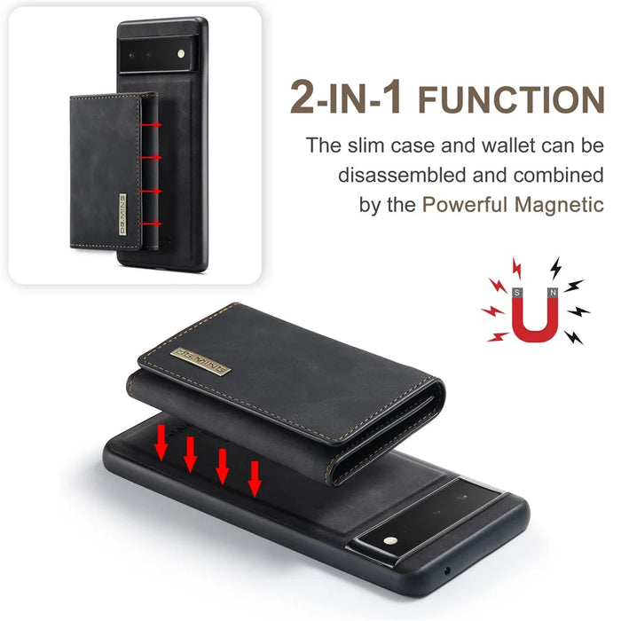 DG.MING M1 Series Phone Case PU + TPU + PC Back Cover with Magnetic Tri-Fold Wallet Kickstand for Google Pixel 6 - Black - 6