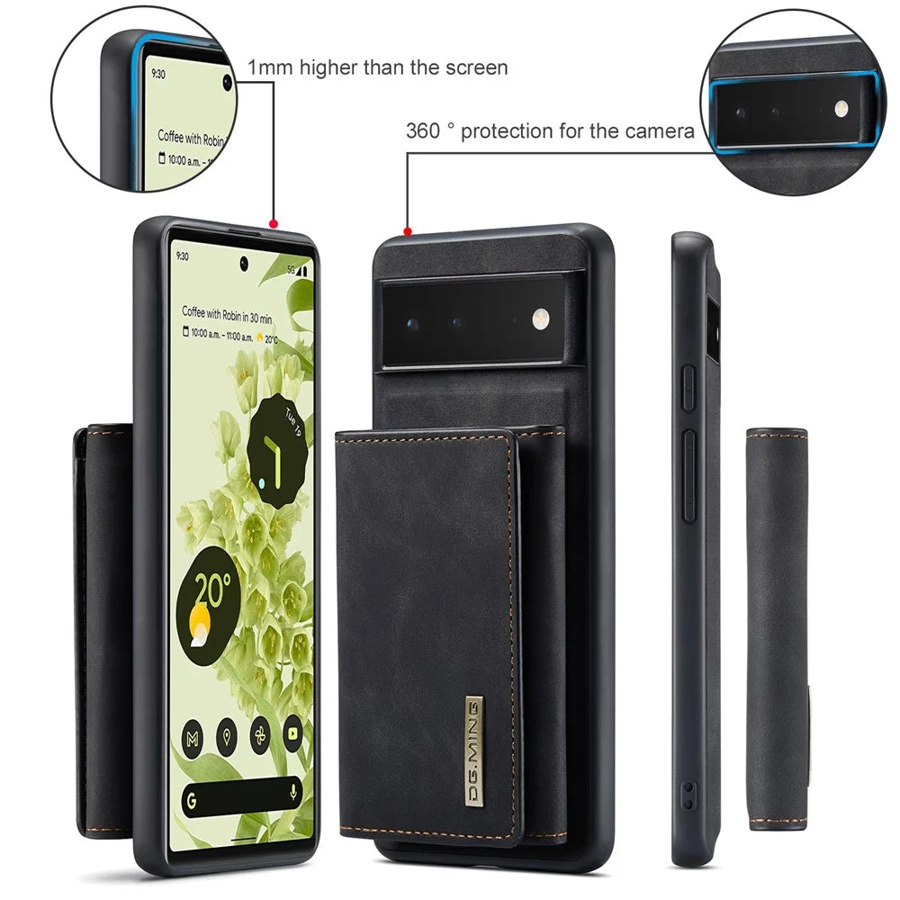 DG.MING M1 Series Phone Case PU + TPU + PC Back Cover with Magnetic Tri-Fold Wallet Kickstand for Google Pixel 6 - Black - 7