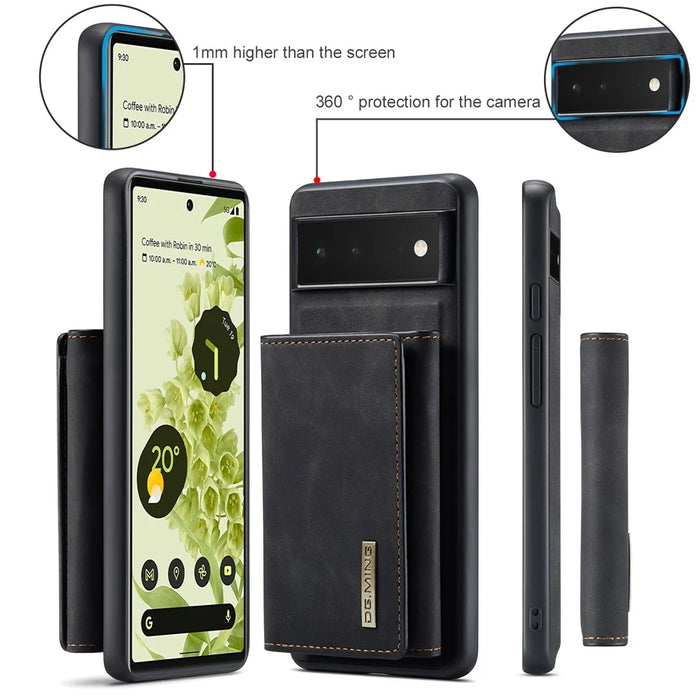 DG.MING M1 Series Phone Case PU + TPU + PC Back Cover with Magnetic Tri-Fold Wallet Kickstand for Google Pixel 6 - Black - 7