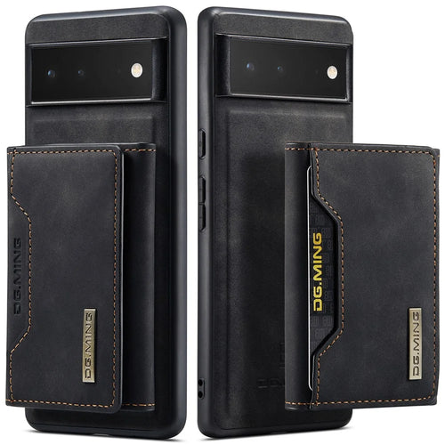 DG.MING M2 Series Multi Card Slots Anti-fall Magnetic Wallet Design Hybrid Case with Kickstand for Google Pixel 6 - Black - 1
