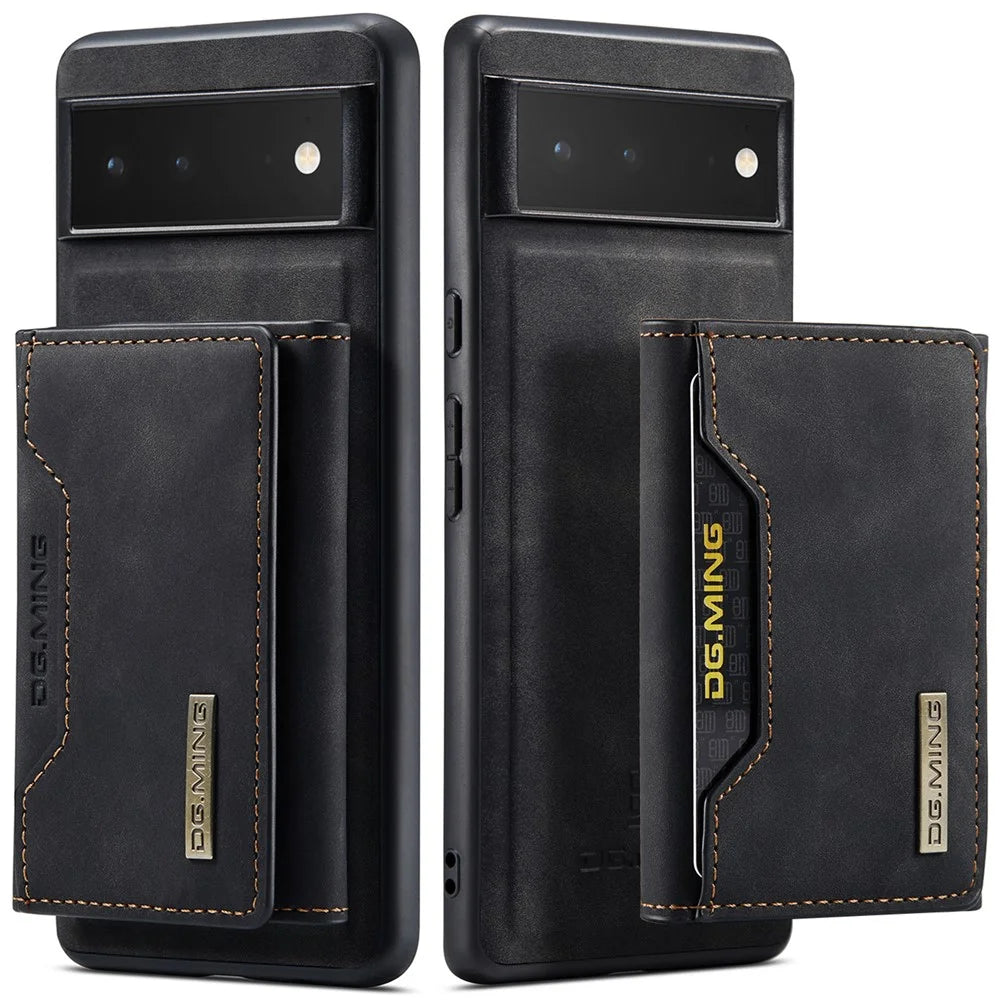 DG.MING M2 Series Multi Card Slots Anti-fall Magnetic Wallet Design Hybrid Case with Kickstand for Google Pixel 6 - Black - 1