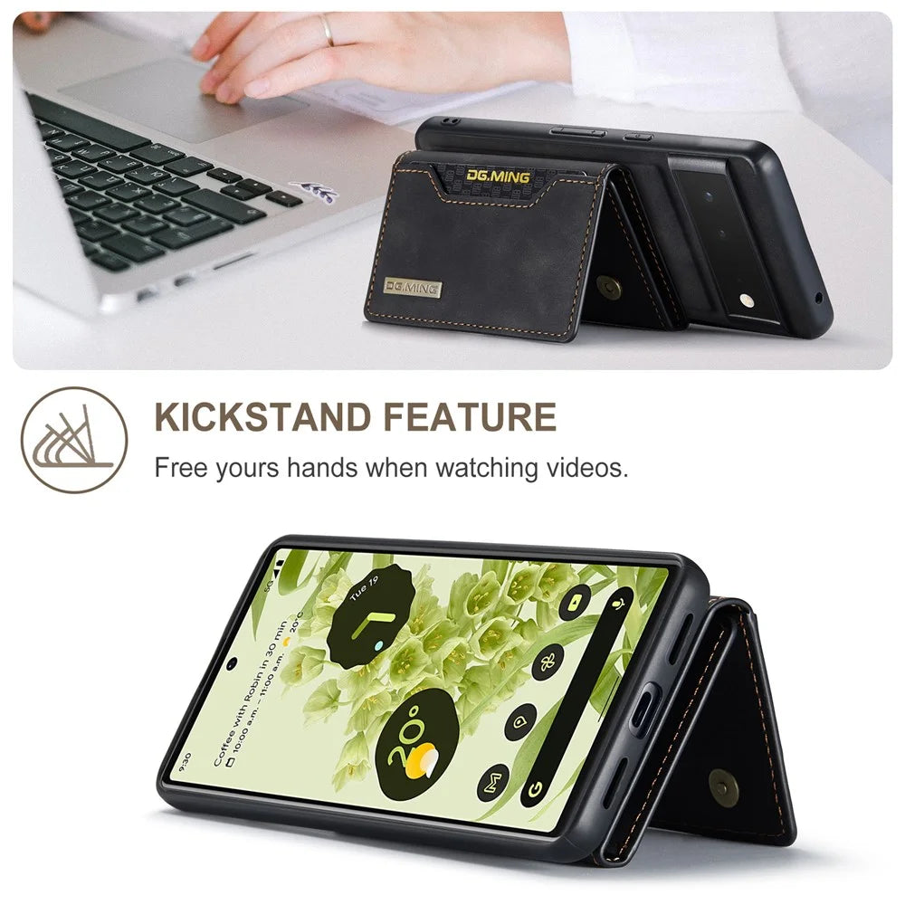 DG.MING M2 Series Multi Card Slots Anti-fall Magnetic Wallet Design Hybrid Case with Kickstand for Google Pixel 6 - Black - 3