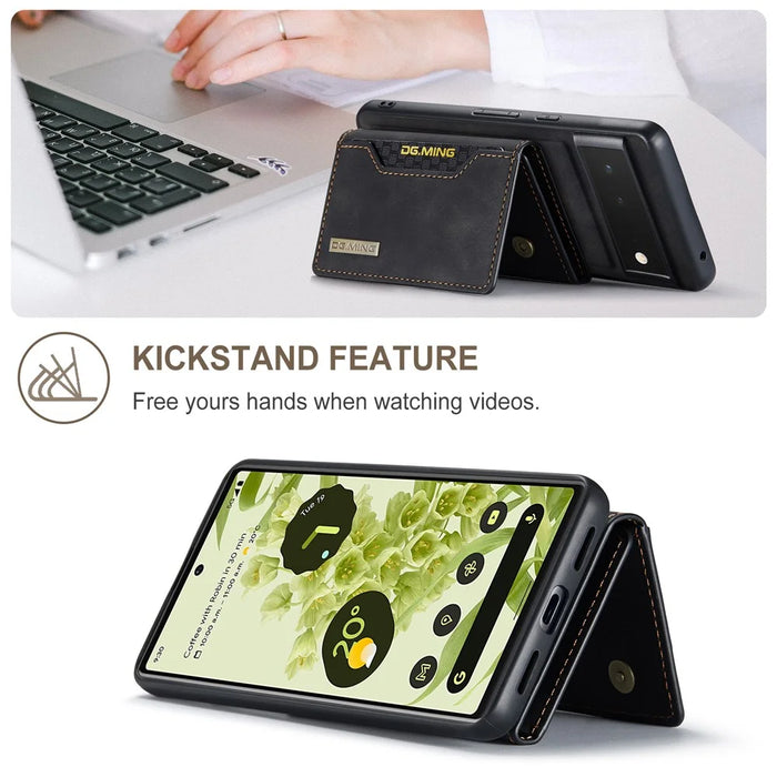 DG.MING M2 Series Multi Card Slots Anti-fall Magnetic Wallet Design Hybrid Case with Kickstand for Google Pixel 6 - Black - 3