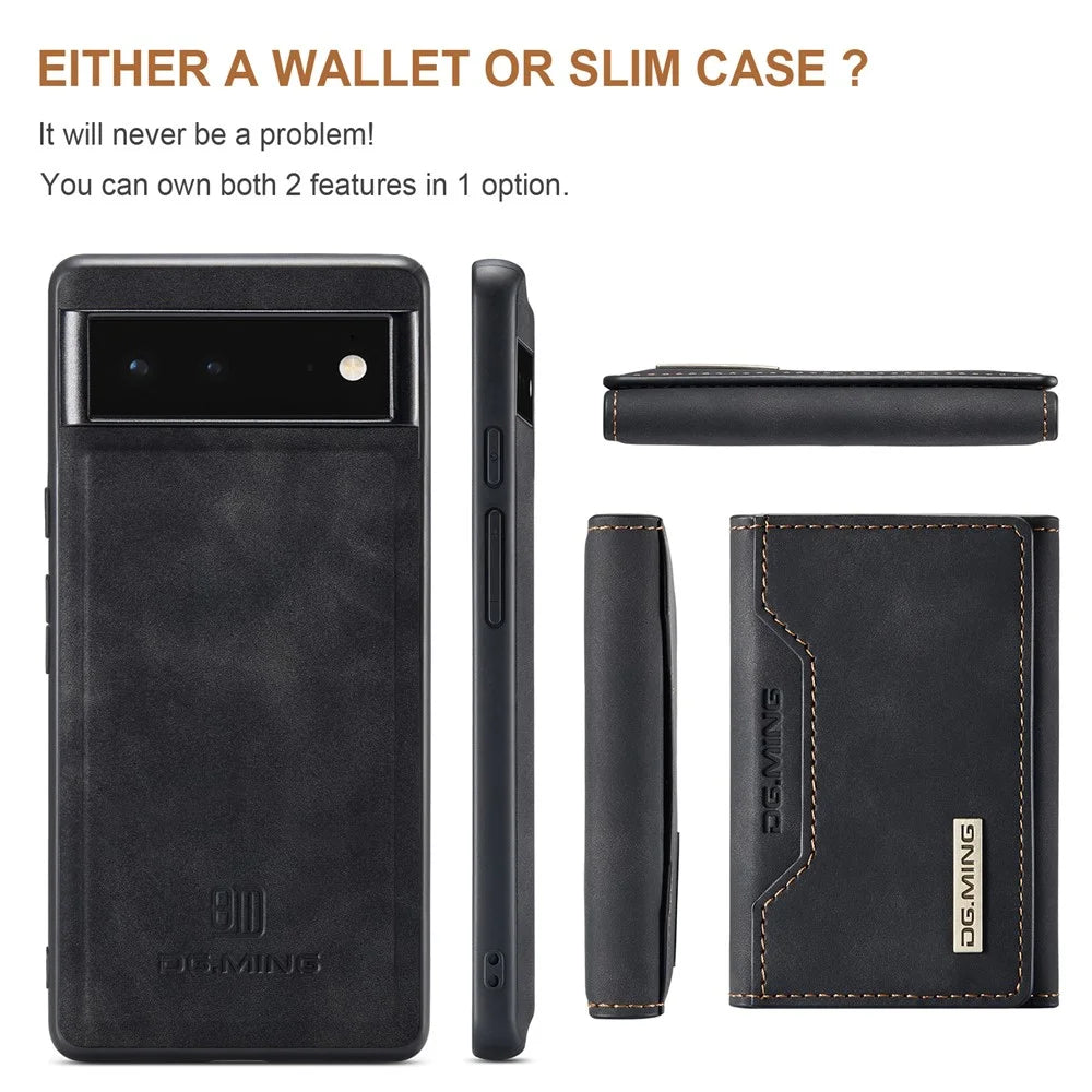 DG.MING M2 Series Multi Card Slots Anti-fall Magnetic Wallet Design Hybrid Case with Kickstand for Google Pixel 6 - Black - 4