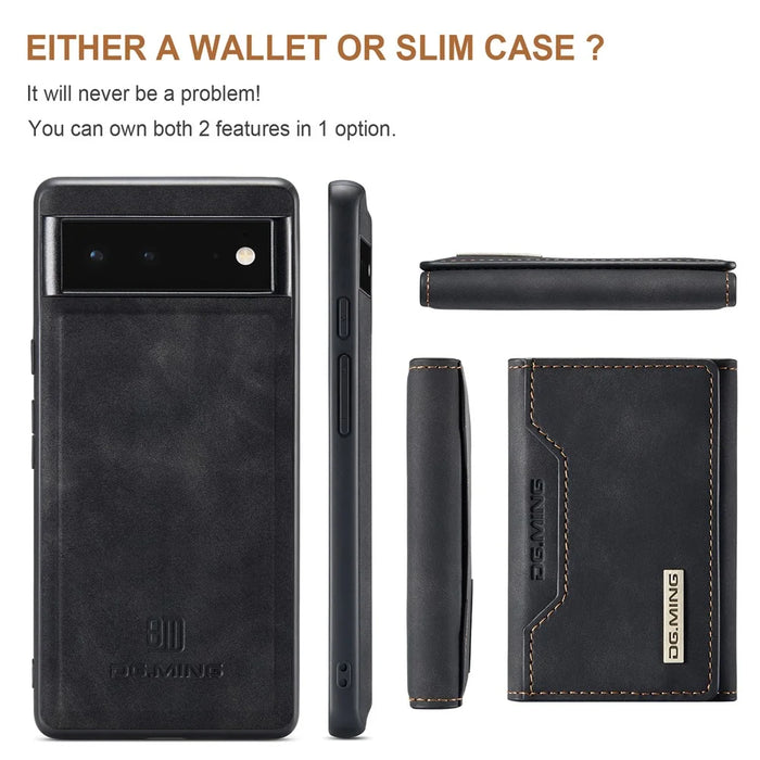 DG.MING M2 Series Multi Card Slots Anti-fall Magnetic Wallet Design Hybrid Case with Kickstand for Google Pixel 6 - Black - 4