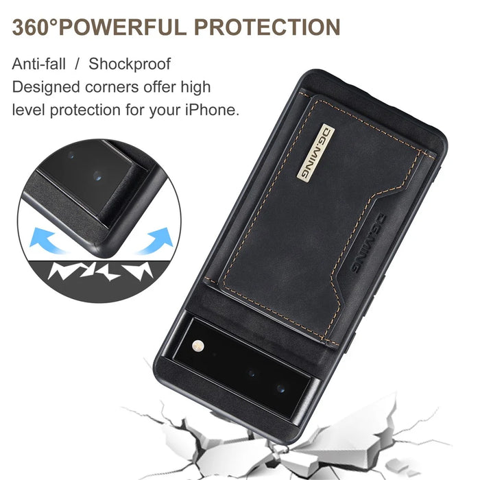 DG.MING M2 Series Multi Card Slots Anti-fall Magnetic Wallet Design Hybrid Case with Kickstand for Google Pixel 6 - Black - 5