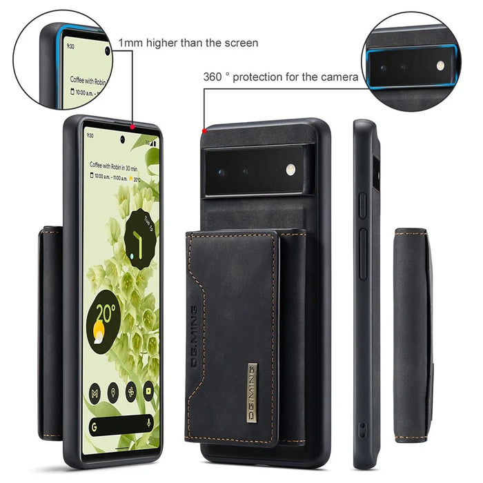 DG.MING M2 Series Multi Card Slots Anti-fall Magnetic Wallet Design Hybrid Case with Kickstand for Google Pixel 6 - Black - 7