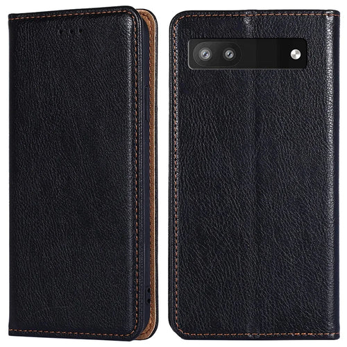Flip PU Leather + TPU Bumper Stand Cover Wallet Auto-absorbed Phone Case for Google Pixel 6a  - Black - 1