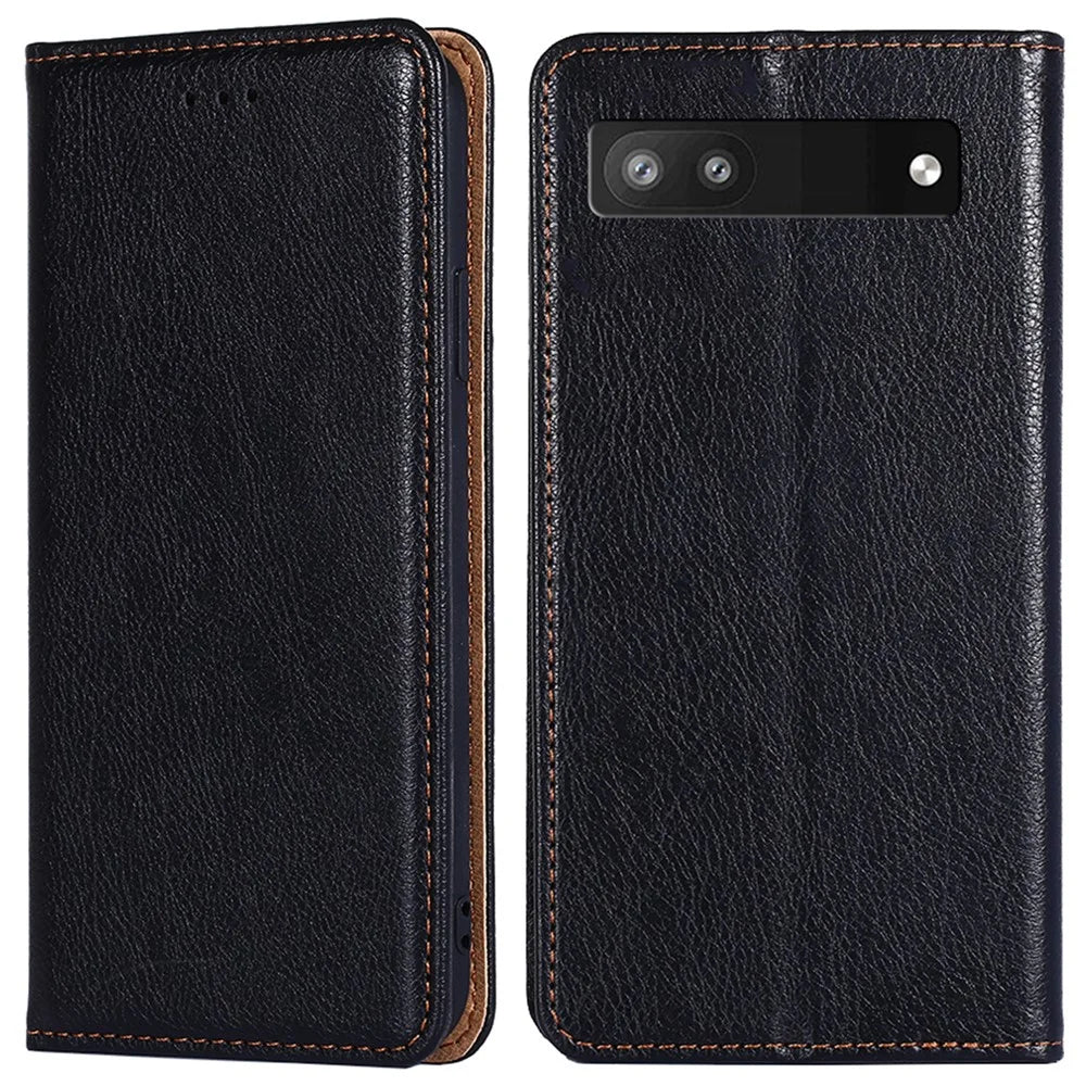 Flip PU Leather + TPU Bumper Stand Cover Wallet Auto-absorbed Phone Case for Google Pixel 6a  - Black - 1